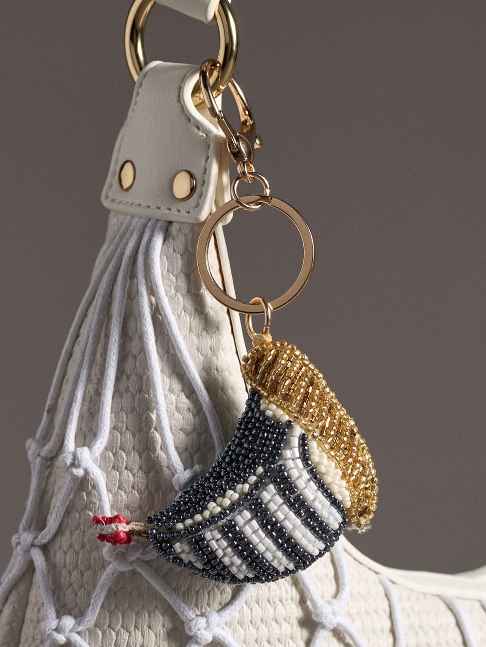 Anthropologie Bag Charm Under the Sea Beaded Navy White Red Gold NEW